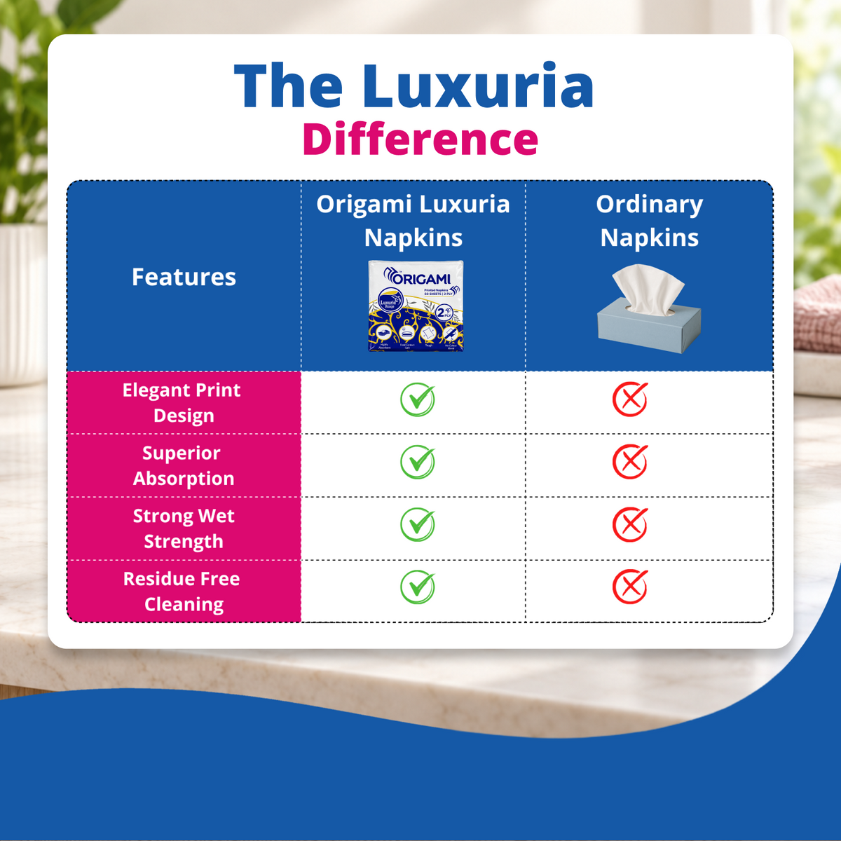 Luxuria Party Napkins Table Top | 2 Ply | Printed | 32cm x 32cm