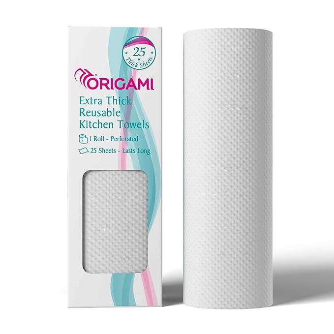 Origami Reusable Kitchen Towel Roll - 25 Sheets, Washable up to 2,500 Times