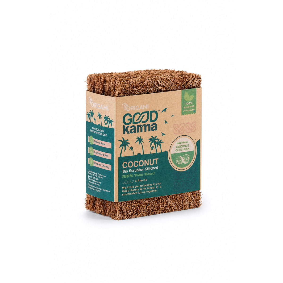 Good Karma Coconut Bio Scrubber - Pack of 4 | Non-Scratch Multipurpose Cleaning Pad