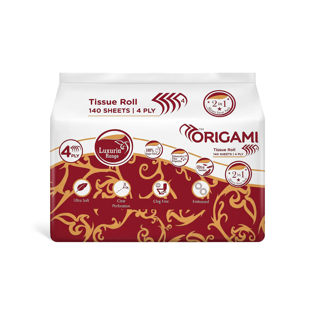 Origami Luxuria Toilet Tissue Paper | 4 Ply | 140 Pulls Each