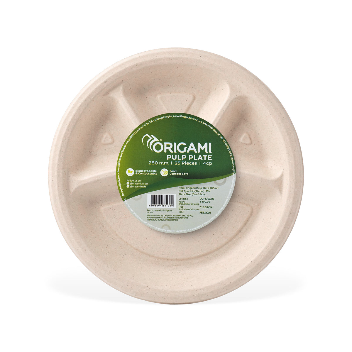 Bio Pulp Plate Round 11 inch | 4 CP | 28cm | 25 Pieces