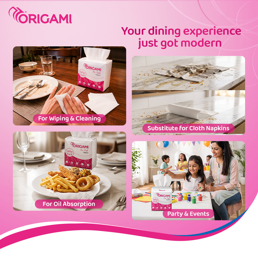 Origami So Soft Plain Napkins | CT | 1 Ply | 100 Pulls Each (Value Pack 100's) Pack of 2