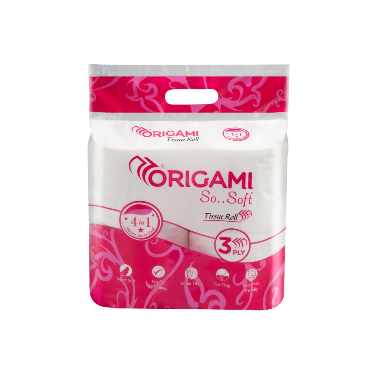 Origami So Soft Toilet Tissue Roll | 4 in 1, 340 Pulls | 3 Ply 10cm x 9.8cm