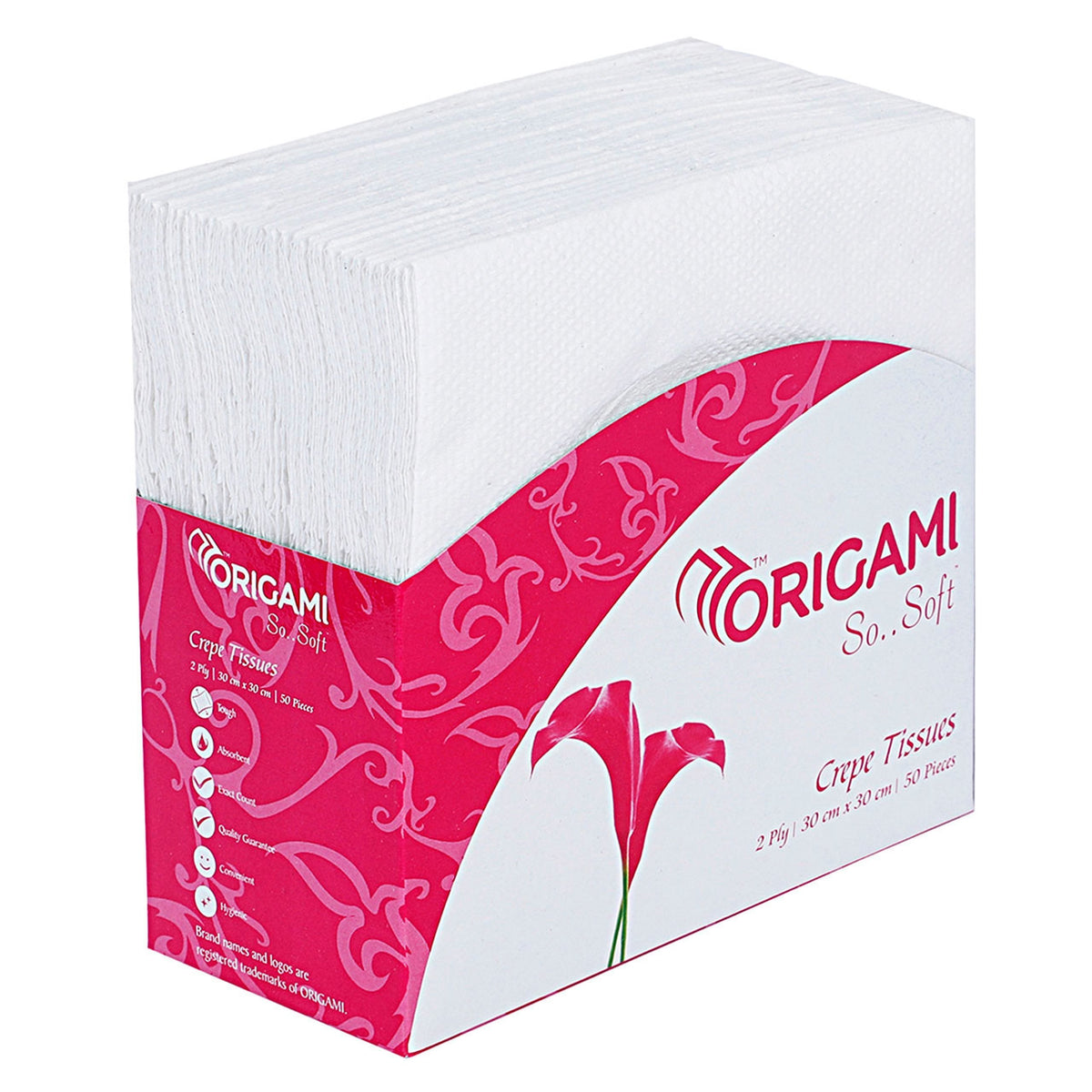 Origami So Soft Napkins (Table-Top) | 50 Serviettes | 2 Ply | Plain | 30cm x 30cm