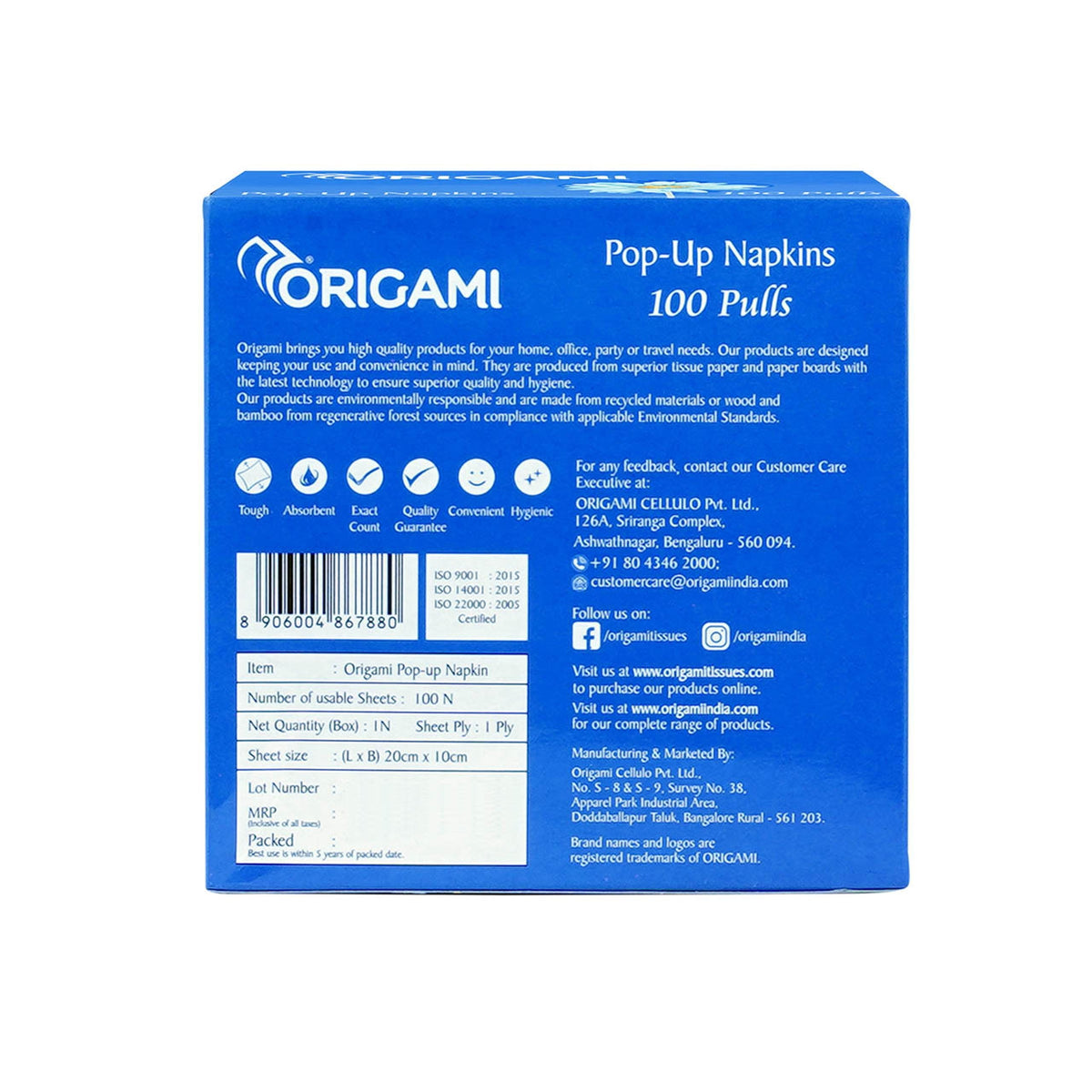 Origami Pop-Up Napkins | 100 Pulls | 1 Ply | 20cm x 10cm