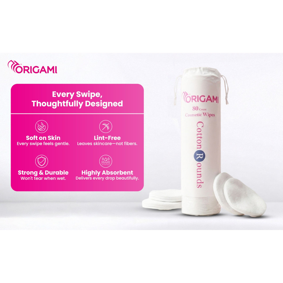 Origami Cotton Pads - 80 Rounds | Made of 100% Pure Ultra Soft Cotton