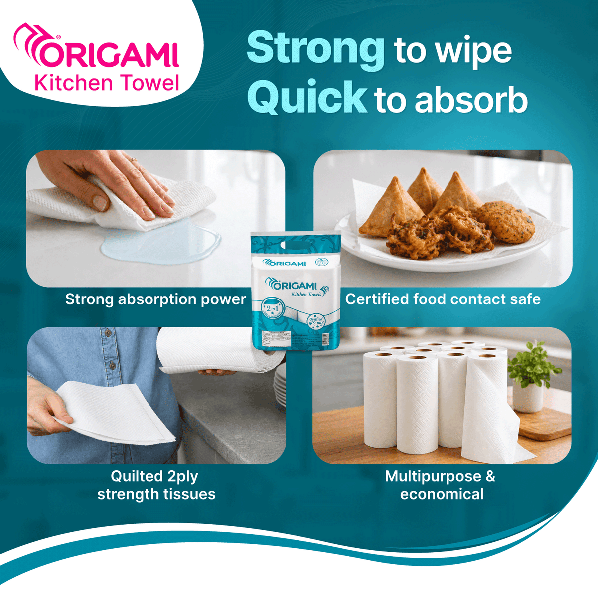 Origami Online Only Kitchen Tissues | 2 Ply | Pack of 6 | 60 Pulls Each