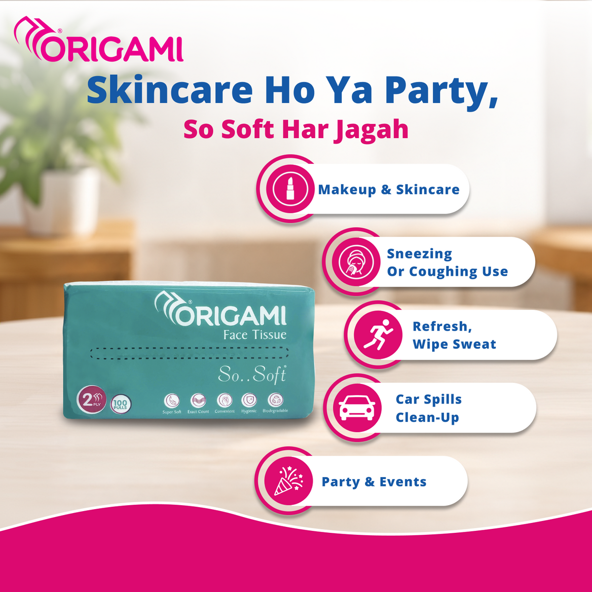 Origami Soft Facial Tissues, Buy 3 Get 3 Free | Pack of 6 | 100 pulls in each pack