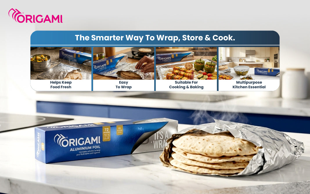 Origami Aluminium Foil, 18 Micron Thick, Heavy Duty Foil for Kitchen, Cooking & Storage