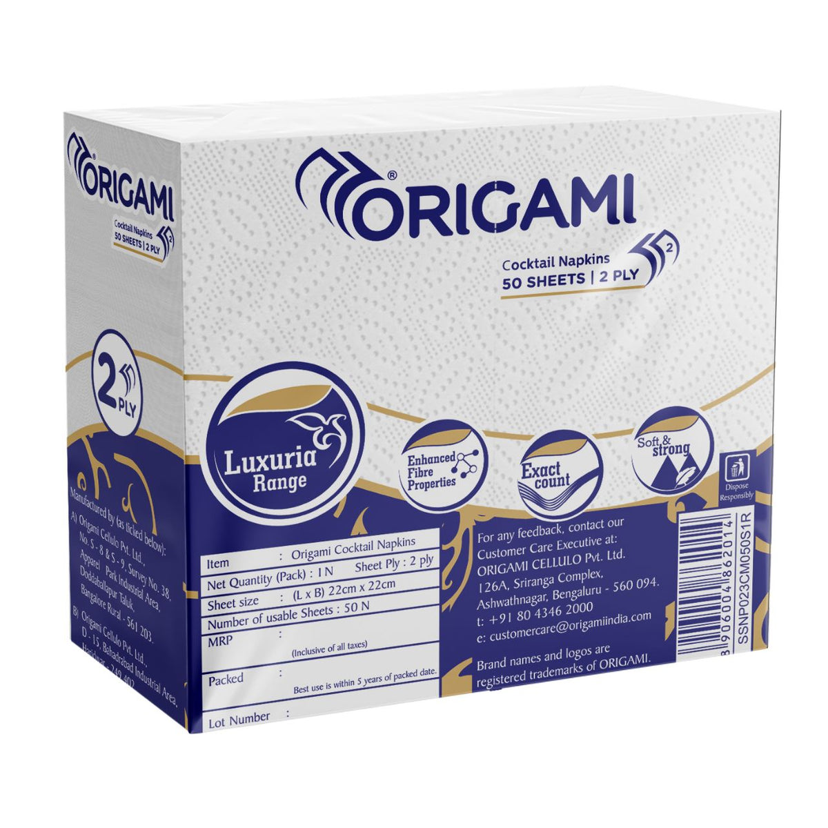 Origami Luxuria Printed Cocktail Napkins I 50 Napkins I 2 Ply I 32cm x 32cm