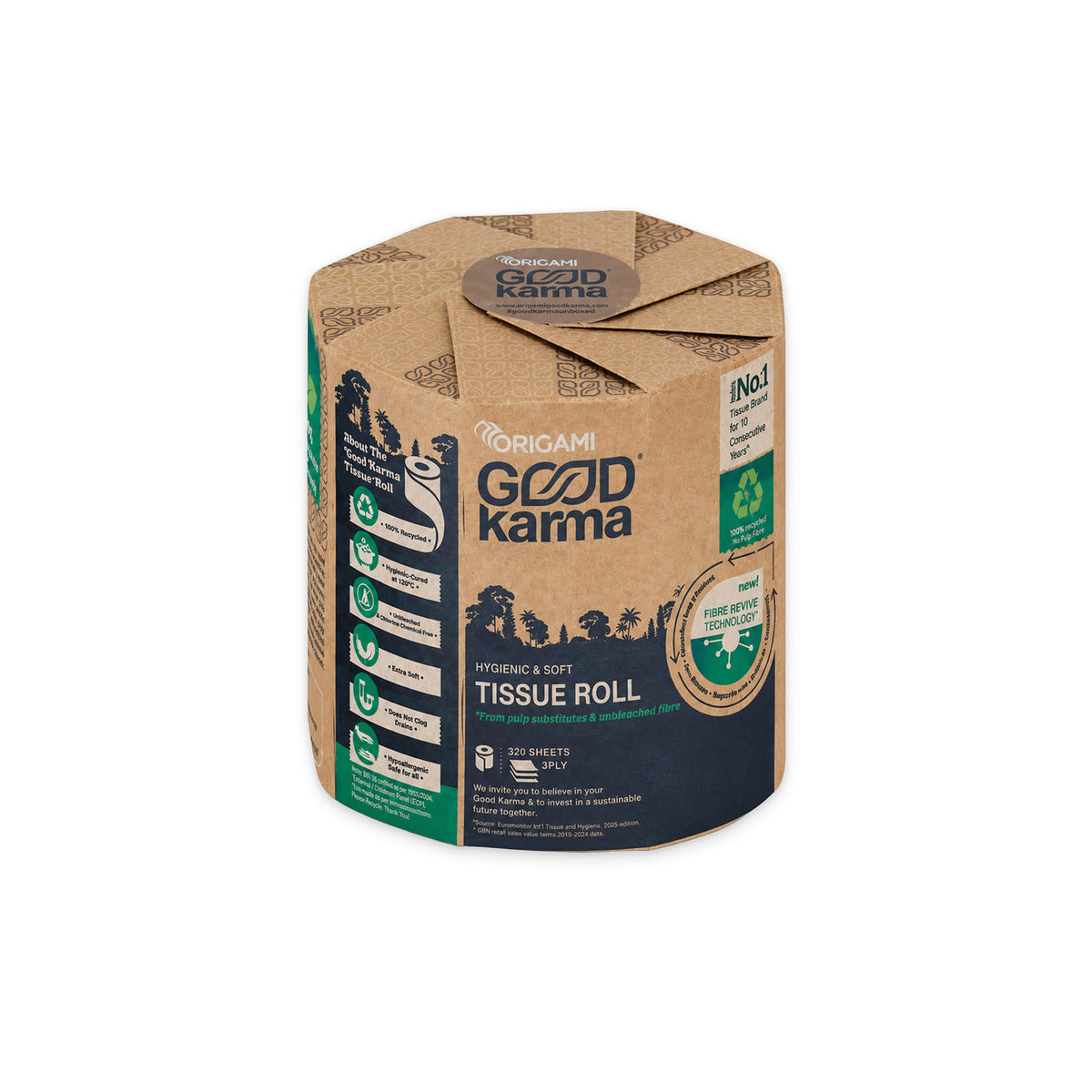 Good Karma Toilet Tissue Roll, 100 Sheets, 3 Ply, 9.5cm x 10cm