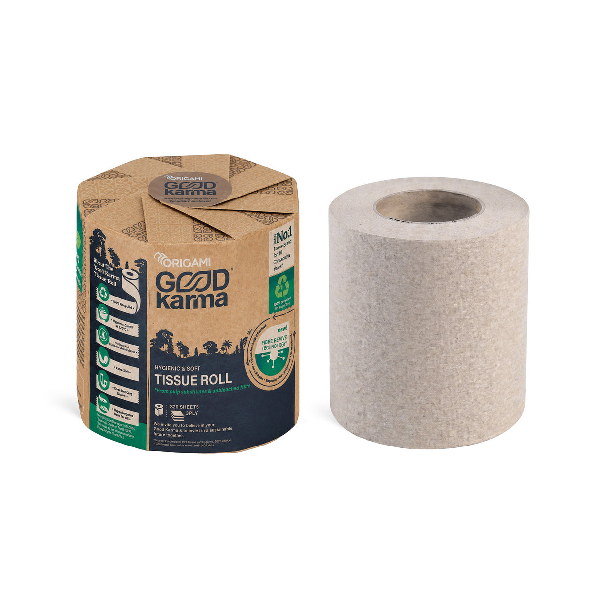 Good Karma Toilet Tissue Roll, 100 Sheets, 3 Ply, 9.5cm x 10cm