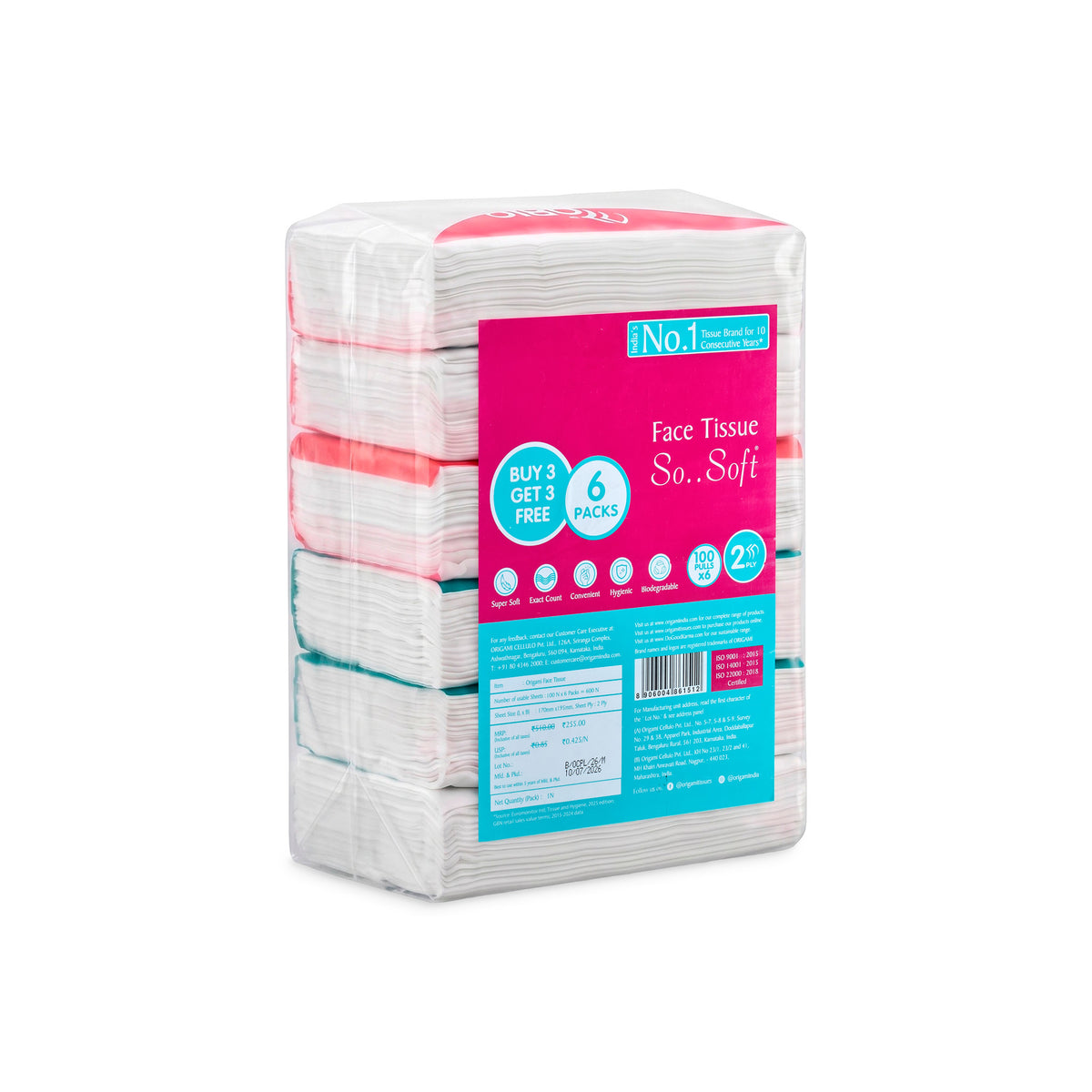 Origami So Soft Facial Tissues | 2 Ply | Pack of 4 | 100 Pulls Each