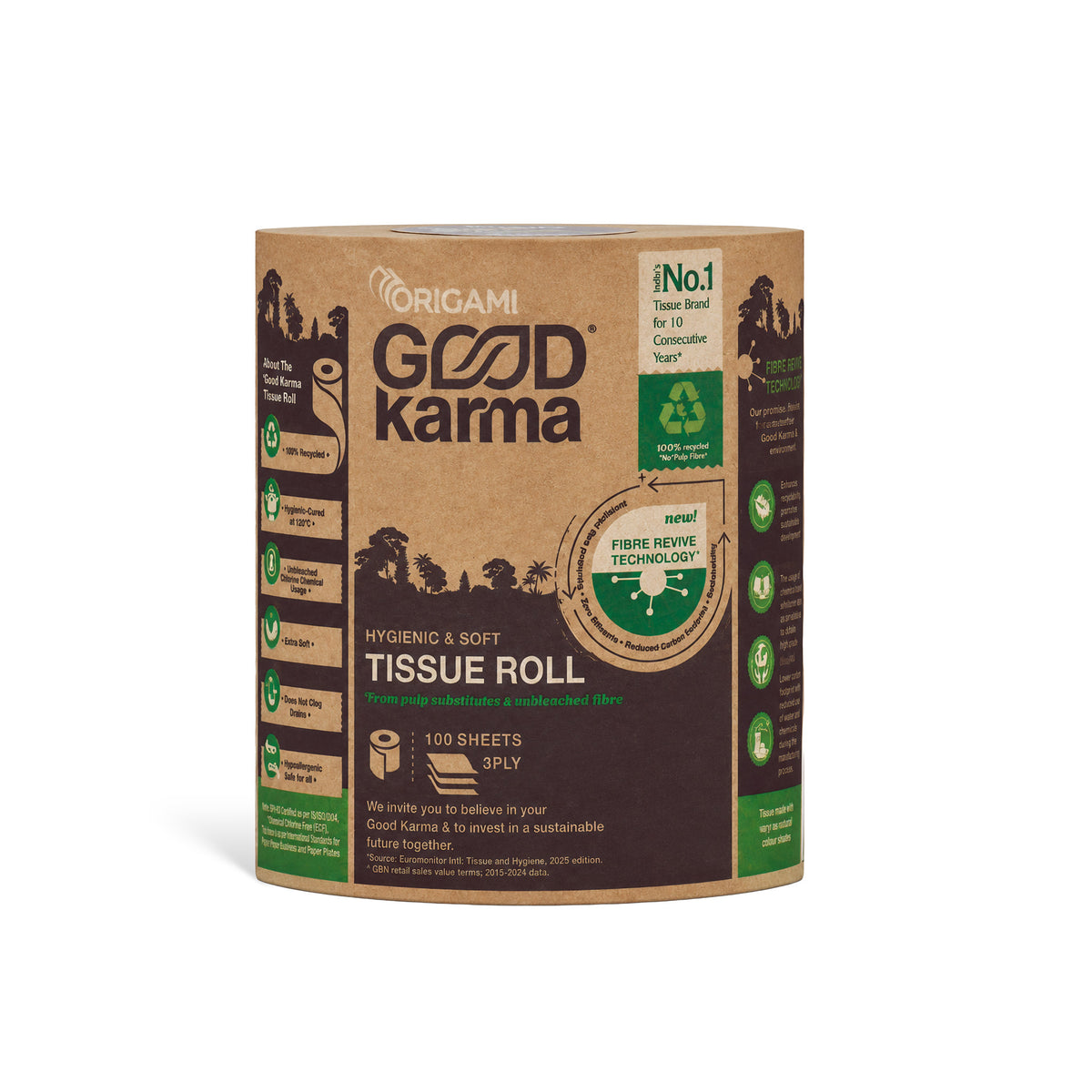 Good Karma Toilet Tissue Roll, 4 in 1, 260 Sheets, 3 Ply, 9.5cm x 10cm