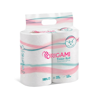 Origami Toilet Tissue Roll, 140 Pulls - 4 Ply, 4-in-1, Soft and Strong Paper Tissues | Sheet Size 11.5 x 9.5 cm