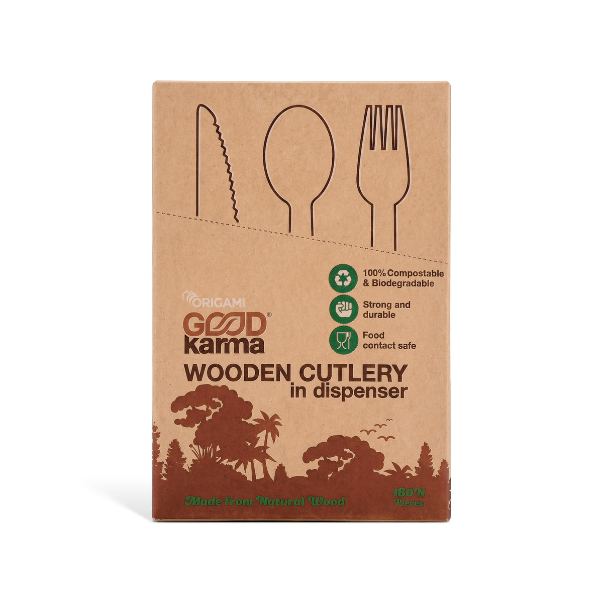 Good Karma Wooden Cutlery Set – 180 Pc Biodegradable Eco-Friendly