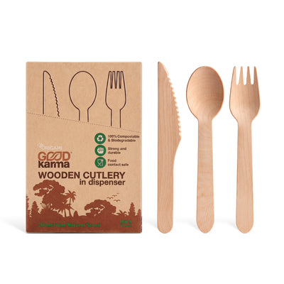 Good Karma Wooden Cutlery Set – 180 Pc Biodegradable Eco-Friendly