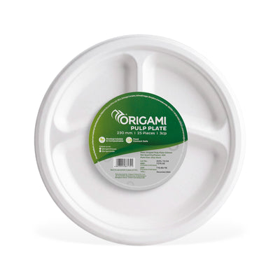 Bio Pulp Round Disposable Plates - 9 or 10 Inch | 3 CP, 3-compartment | Pack of 25