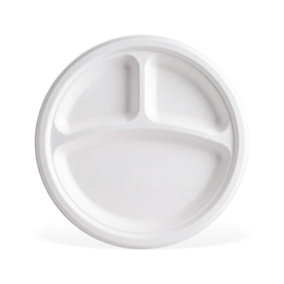 Bio Pulp Round Disposable Plates - 9 or 10 Inch | 3 CP, 3-compartment | Pack of 25