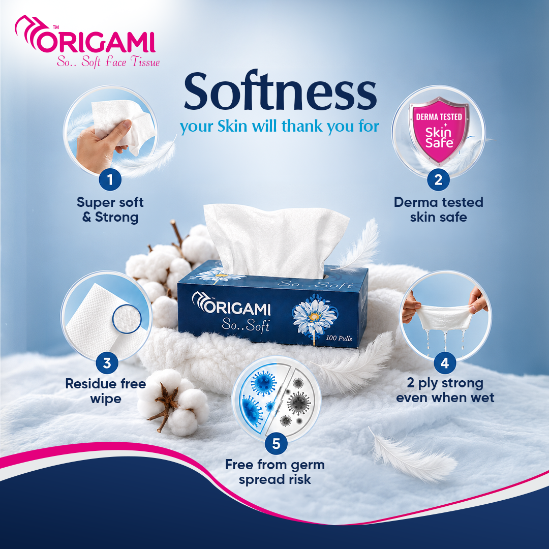 Origami So Soft Face Tissues, 100 Pulls, 2 Ply, 19cm x 20cm