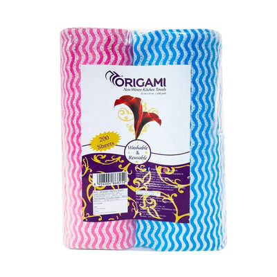 Origami Non Woven Washable and Reusable Kitchen Towel Roll - Pack of 2, 100 Pulls Per Roll, 200 Sheets