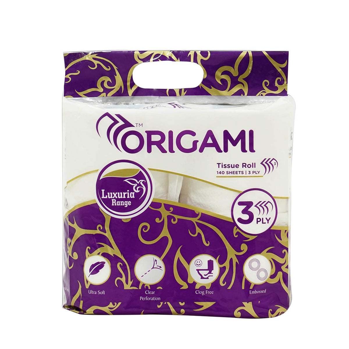 Origami Luxuria Toilet Roll, 140 Pulls, 3 Ply (4 in 1) 11.5cm x 9.5cm