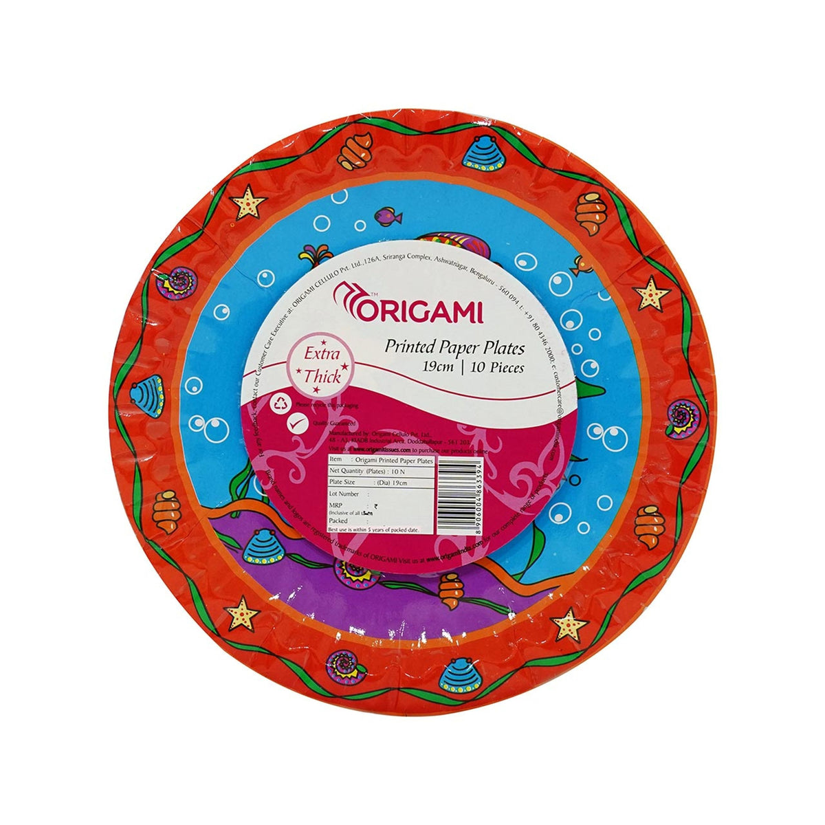 Origami Printed Disposable Plates - 19 cm | Pack of 10 | Food-Contact Safe