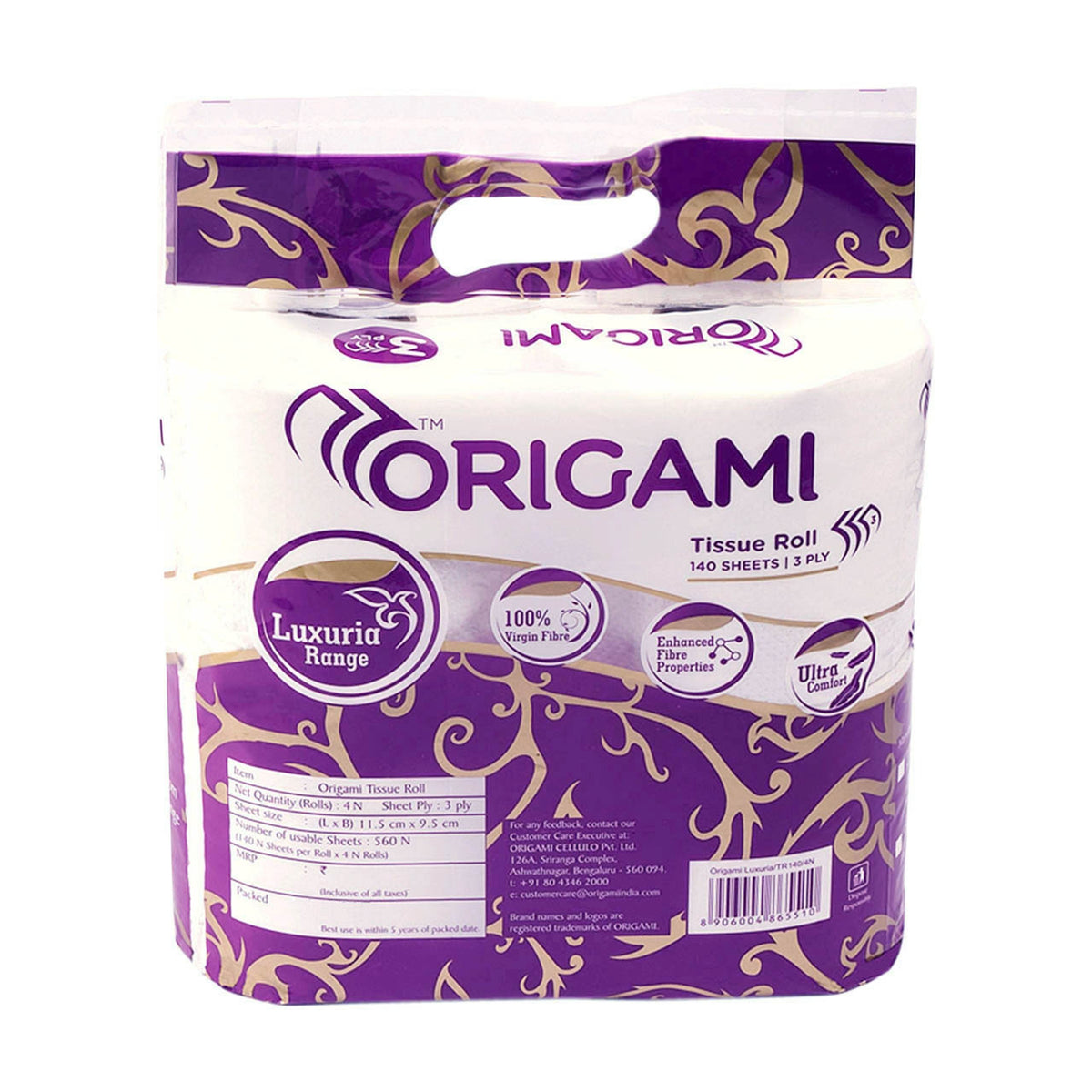 Origami Luxuria Toilet Roll, 140 Pulls, 3 Ply (4 in 1) 11.5cm x 9.5cm