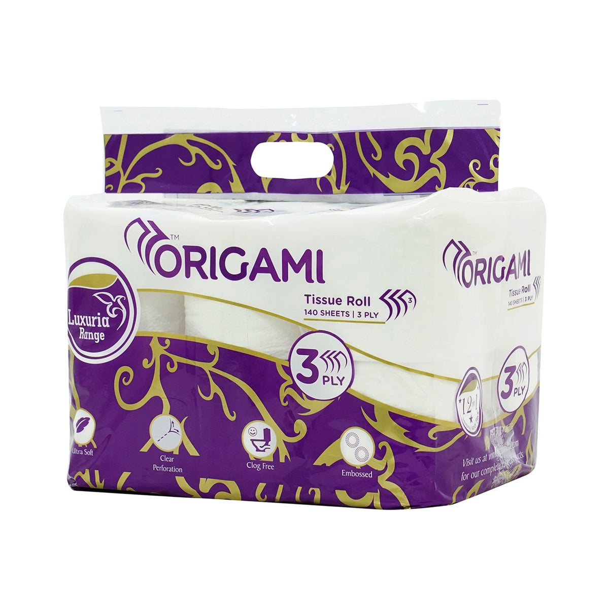 Origami Luxuria Toilet Roll, 140 Pulls, 3 Ply (4 in 1) 11.5cm x 9.5cm