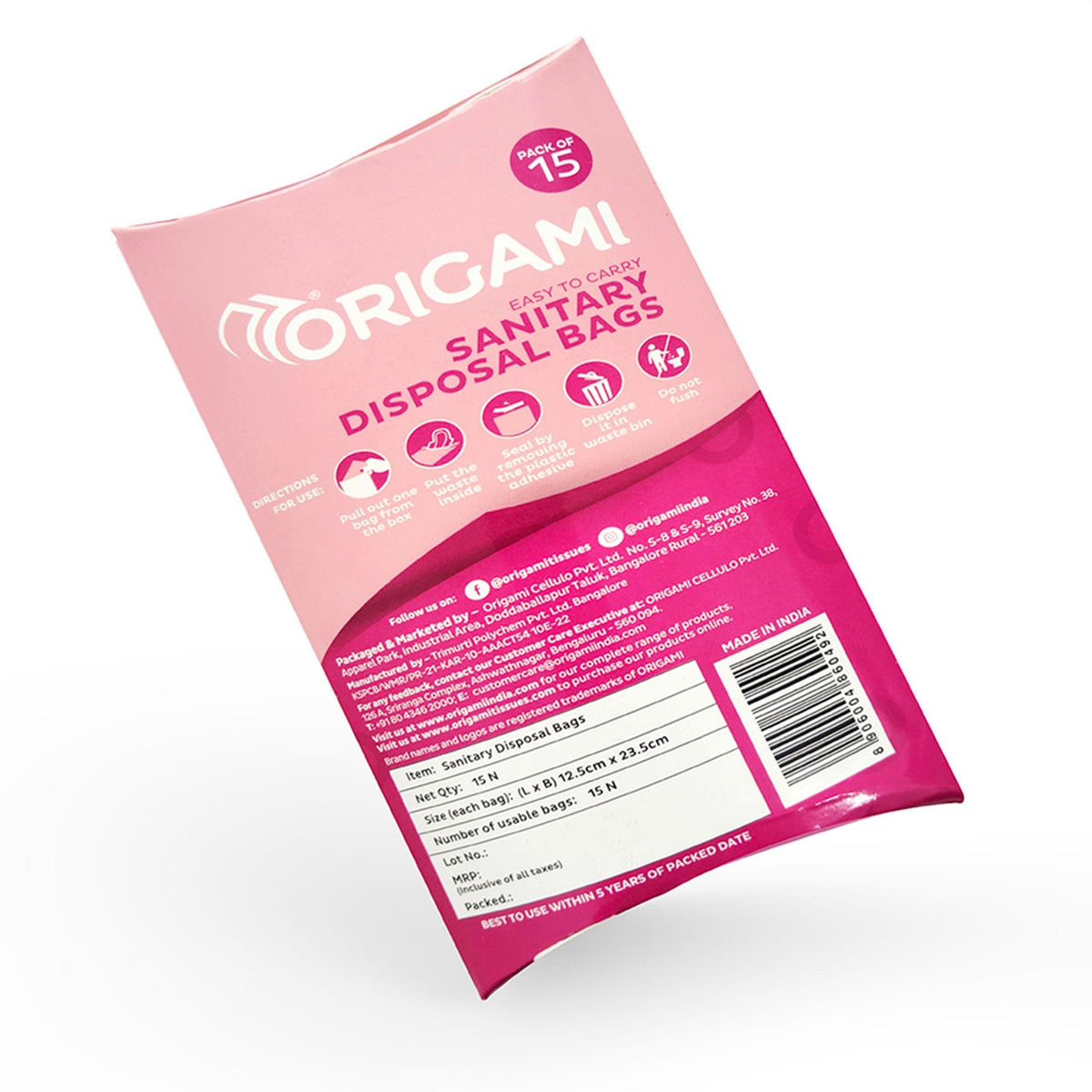 Origami Disposal Bag for Sanitary Pads, Baby Diapers, Panty Liner, Tampons, Condoms | 12.5cm x 23.5cm | 15N