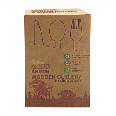 Good Karma Wooden Cutlery Set, 60 Spoons Forks and Knives | 100% Biodegradable Compostable | Eco-Friendly Disposable Cutlery | Food-Grade Natural Wood