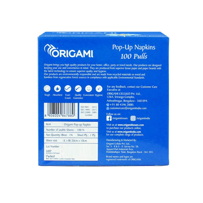 Origami Pop-Up Napkins | 100 Pulls | 1 Ply | 20cm x 10cm