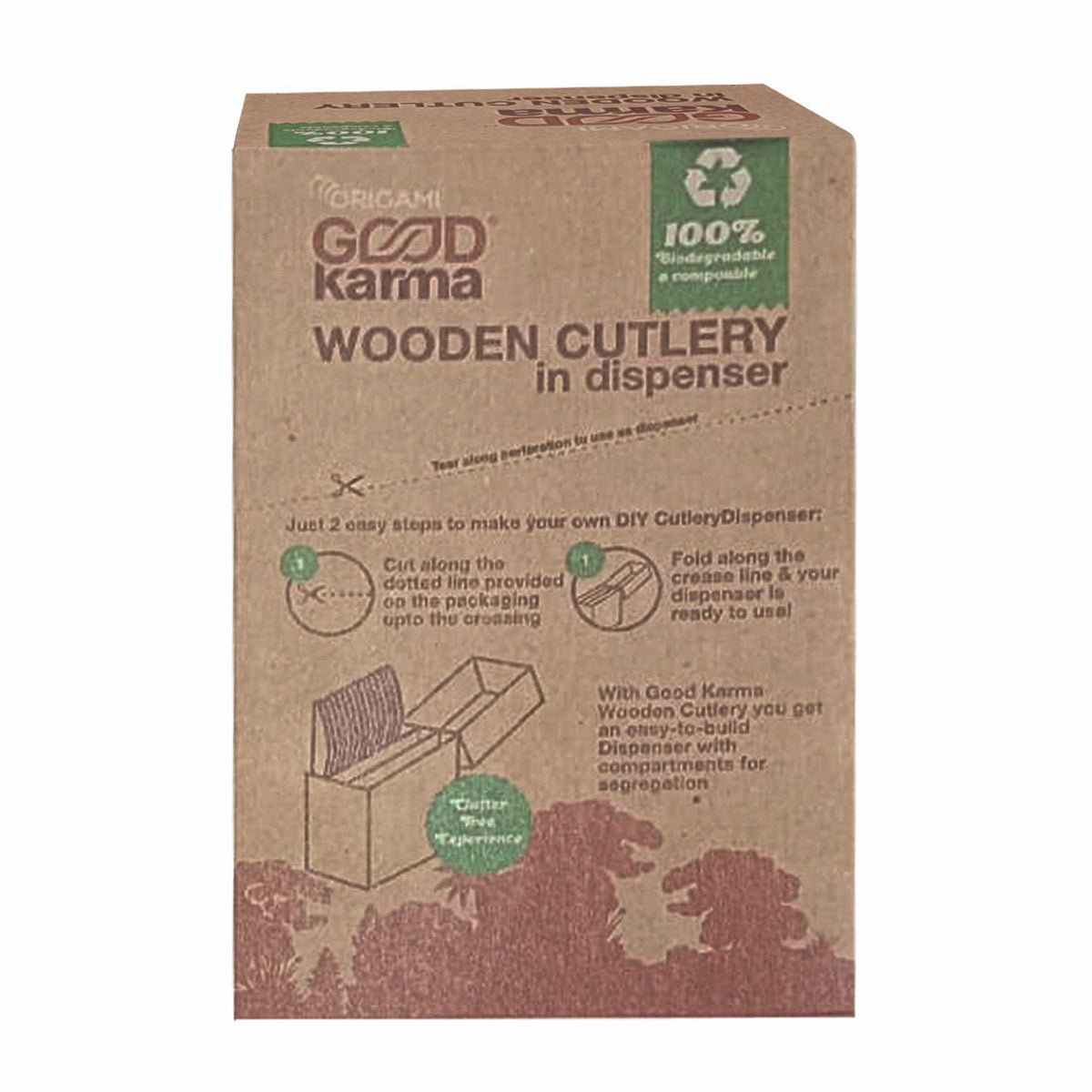 Good Karma Wooden Cutlery Set, 60 Spoons Forks and Knives | 100% Biodegradable Compostable | Eco-Friendly Disposable Cutlery | Food-Grade Natural Wood