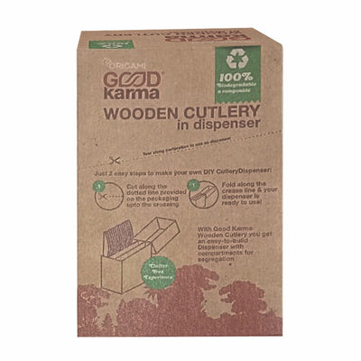Good Karma Wooden Cutlery Set, 60 Spoons Forks and Knives | 100% Biodegradable Compostable | Eco-Friendly Disposable Cutlery | Food-Grade Natural Wood