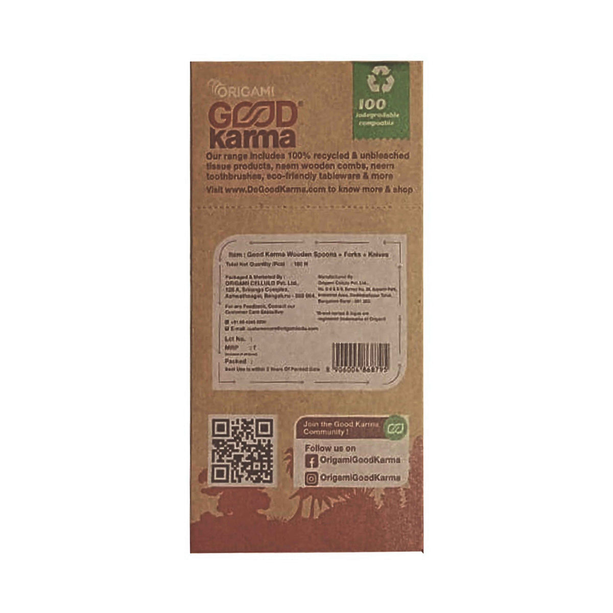 Good Karma Wooden Cutlery Set, 60 Spoons Forks and Knives | 100% Biodegradable Compostable | Eco-Friendly Disposable Cutlery | Food-Grade Natural Wood