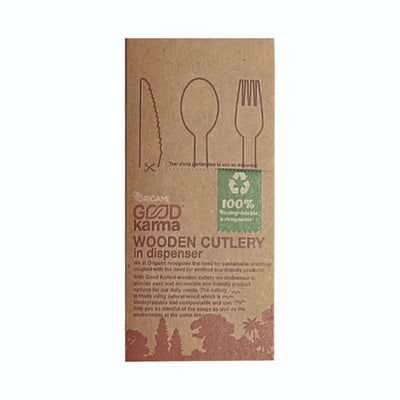 Good Karma Wooden Cutlery Set, 60 Spoons Forks and Knives | 100% Biodegradable Compostable | Eco-Friendly Disposable Cutlery | Food-Grade Natural Wood