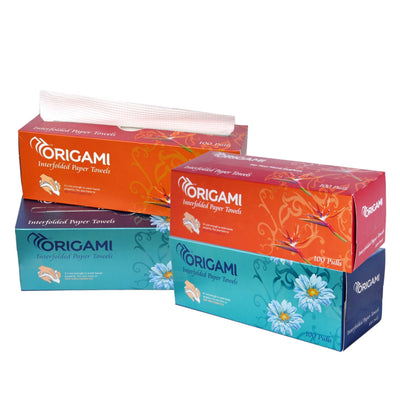 Origami Interfolded Paper Towels | 100 Pulls | 1 Ply | 21cm x 21cm