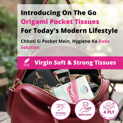 Origami Pocket Tissues | 4 Ply Soft and Strong | 84 Pulls, 12 Mini Packs x 7 Pulls | 100% Virgin Wood Pulp |
