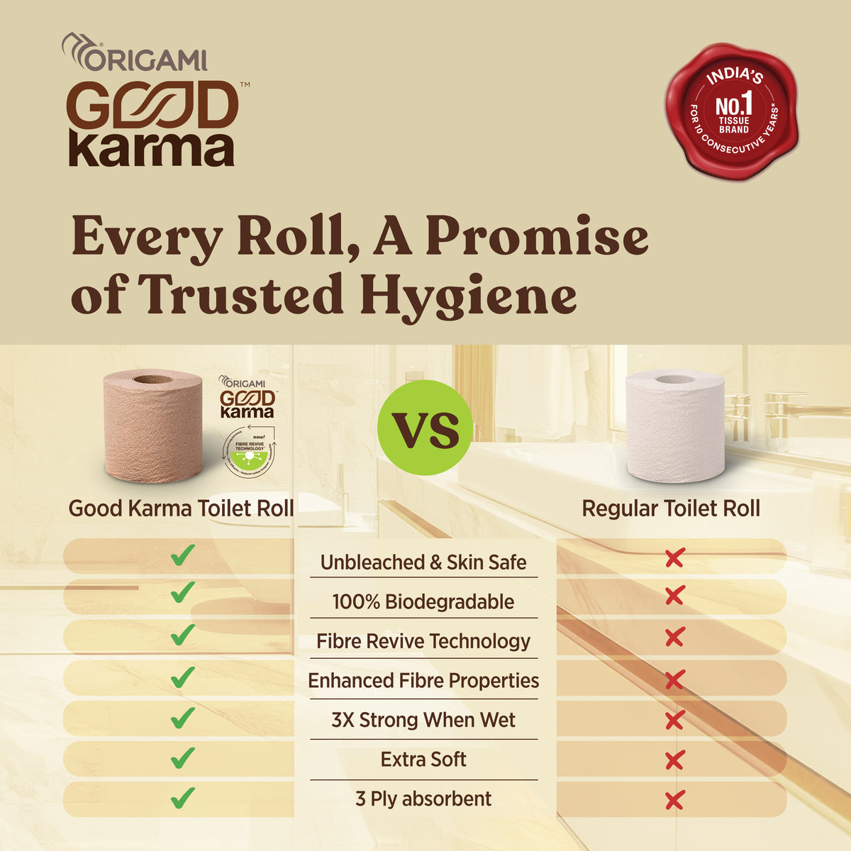 Good Karma Toilet Tissue Roll, 4 in 1, 260 Sheets, 3 Ply, 9.5cm x 10cm